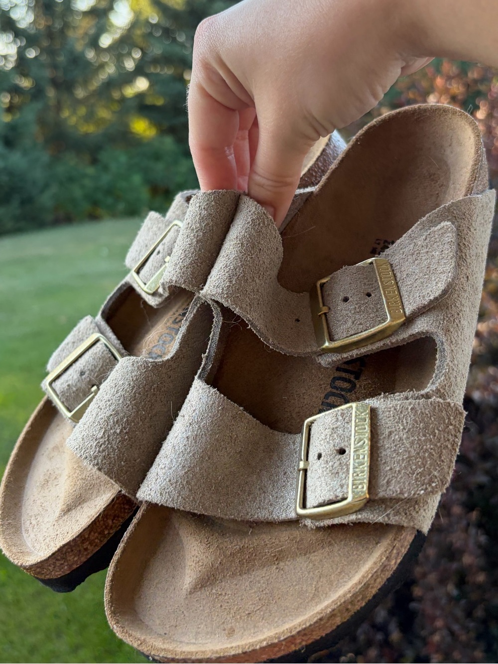 Birkenstock Arizona gold sparkly slide sandals 38 7/7.5 shoes NWOT